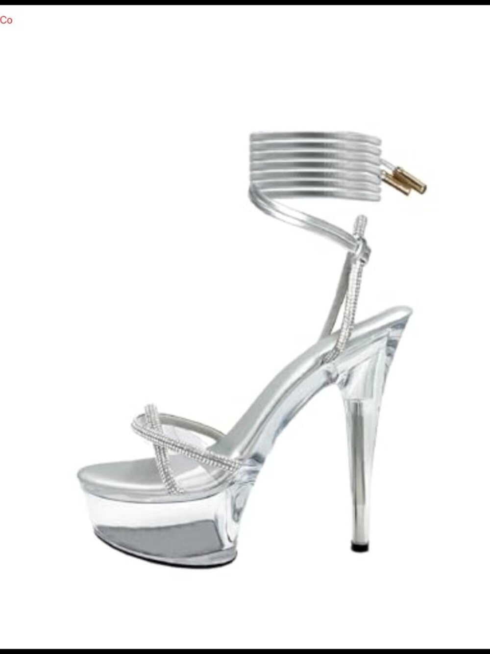 Rhinestone Clear Platform Stiletto Heels Tie Up Strappy Sandals
